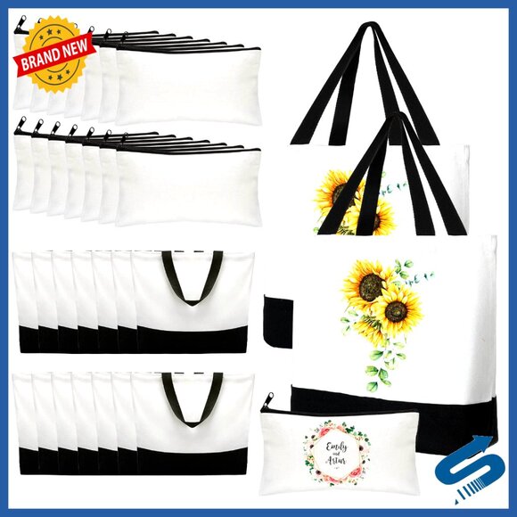 Blank Canvas Tote Bags and Cosmetic Pouches Bulk Set for DIY Craft Projects